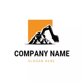 Silhouette Logo Abstract Mountain and Excavator logo design