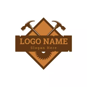 Woodworking Logo Badge and Cross Hammer logo design