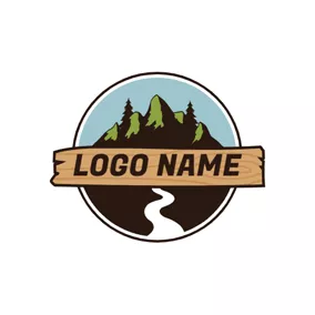 旅行＆ホテルロゴ Beautiful Stream and Mountain Landscape logo design