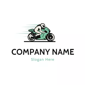 Modern Logo Beige Driver and Green Motorcycle logo design