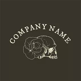 Death Logo Beige Rose and Skull Icon logo design