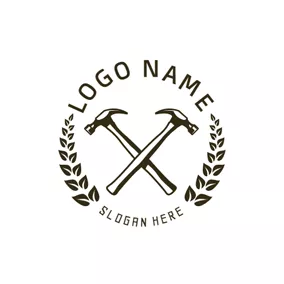 工業Logo Black and White Branch and Hammer logo design