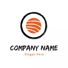 Logotipo De Restaurante Black Circle and Orange Salmon logo design