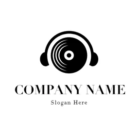 Music Logo Black Disc and Headphone logo design