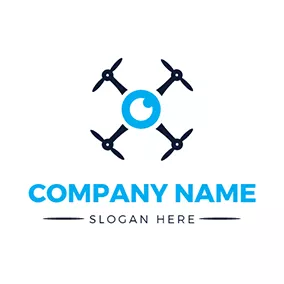 Drone Logo Blue Circle and Abstract Drone logo design