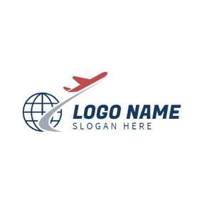 Travel Agency Logo Blue Earth and Red Airplane logo design