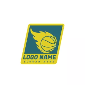 運動 & 健身Logo Blue Frame and Yellow Basketball logo design