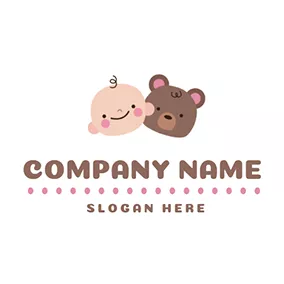 Eye Logo Brown Bear and Cute Baby logo design