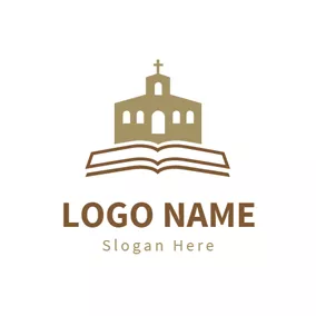 Bible Logo Brown Church and White Book logo design