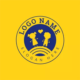 Logótipo De Crianças E Cuidados Infantis Encircled Boy and Girl Badge logo design