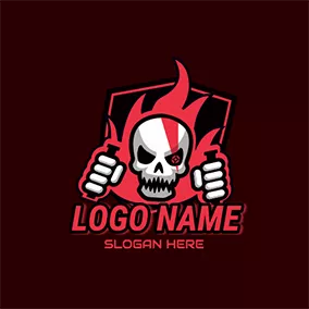 ゲームロゴ Gaming Fire Skull Shield logo design
