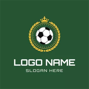 サッカーのロゴ Green Background and Crowned Football logo design