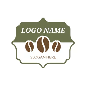 Cafe Logo Green Badge and Brown Coffee Bean logo design