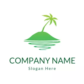 旅行＆ホテルロゴ Green Coconut Tree Tropical Tourism logo design