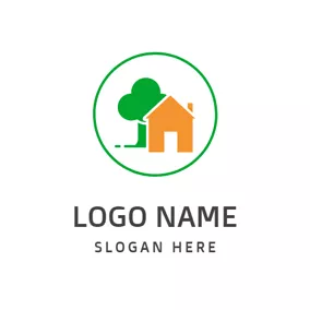 Building Logo Green Tree and Yellow House logo design