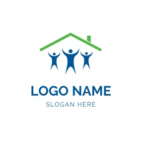 Village Logo Happy People and Outlined House logo design