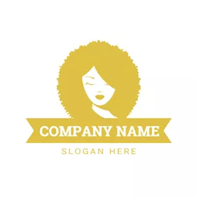 時尚 & 美容 Logo Lady and Yellow Fluffy Curly Hair logo design
