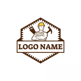 Saw Logo Lumbering Tool and Woodworking Worker logo design