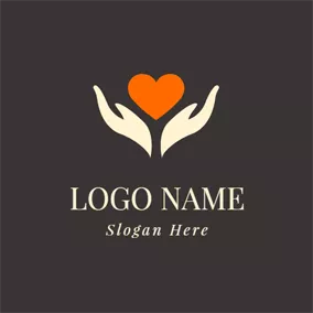 Giving Logo Opened Hand and Orange Heart logo design