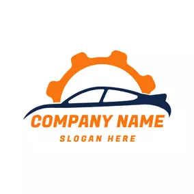 Mechanic Logo Orange Gear and Blue Car logo design