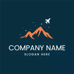 Peak Logo Orange Mountain and White Airplane logo design