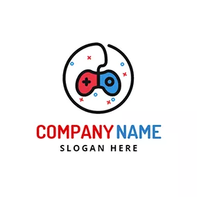 Logotipo De Comunicación Red and Blue Game Machine logo design