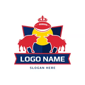 サッカーのロゴ Red Bulls and Crowned Football Badge logo design