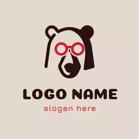 動物＆ペットロゴ Red Glasses and Black Bear logo design