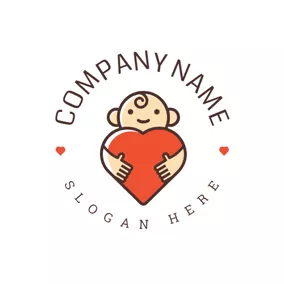 Kinder & Kinderbetreuung Logo Red Heart and Cute Baby logo design