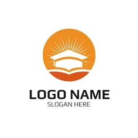 College & University Logo Round White Mortarboard and Opened Book logo design