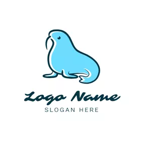 Seal Logo Walrus Ivory and Blue Seal logo design