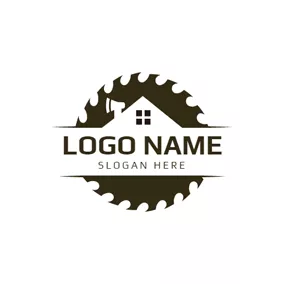 Manufacturing Logo Wheel Gear and Wooden House logo design