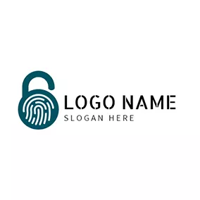 Security Logo White and Blue Fingerprint Lock logo design
