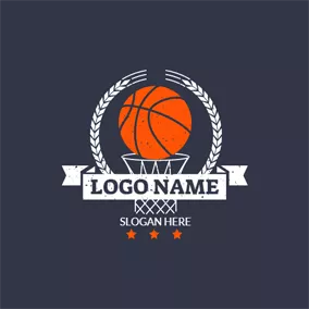 运动 & 健身Logo White Basket and Orange Basketball logo design