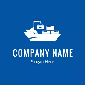 Ship Logo White Ship and Container logo design