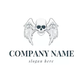 Hell Logo White Wing and Skull Icon logo design