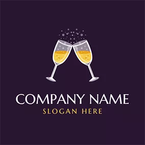 Bouquet Logo Wine Cups and Yellow Champagne logo design