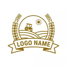 農業関連のロゴ Yellow Badge and Farm logo design