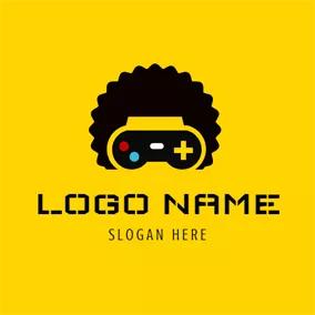 Caricature Logo Yellow Gamepad and Black Hair logo design