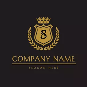 Typography Logo Yellow Shield and Crown logo design