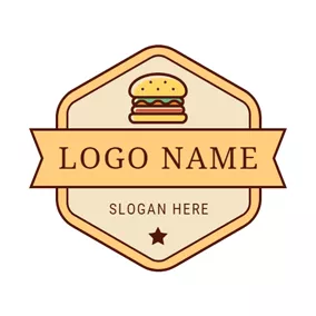 餐廳Logo Yellow Signboard and Colorful Hamburger logo design