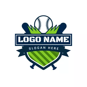 Sport & Fitness Logo Badge and Softball Bat logo design