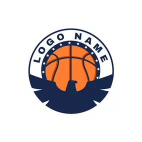 Logótipo De Desportos E Fitness Blue Eagle and Orange Basketball logo design