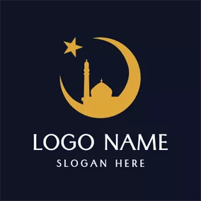 Outline Logo Yellow Moon and Star logo design