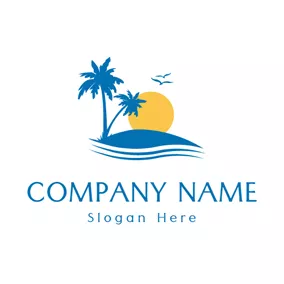 Tropical Logo Blue Tree and Orange Sun logo design