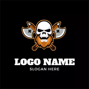 Logótipo De Jogo Cross Axe and Human Skeleton logo design