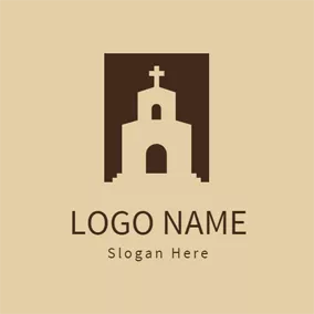 Architectural Logo Yellow Church and Cross logo design