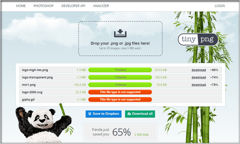 Tinypng compresses images in PNG and JPG.