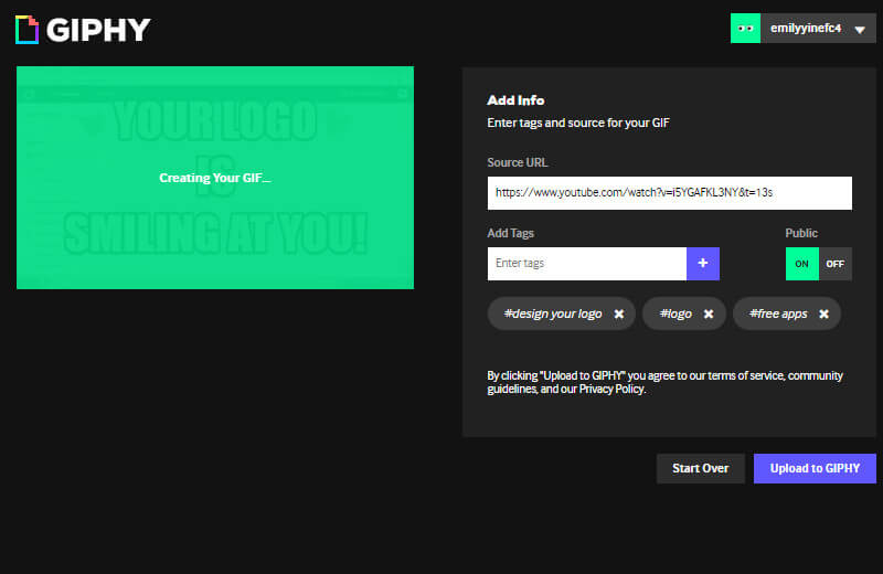 Upload and generate your YouTube GIF