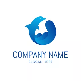 Drawing Logo Abstract Blue Dolphin Icon logo design